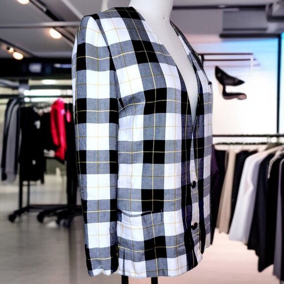 Kasper Plaid Blazer Jacket – Black, White & Yellow Check - Picture 2 of 9